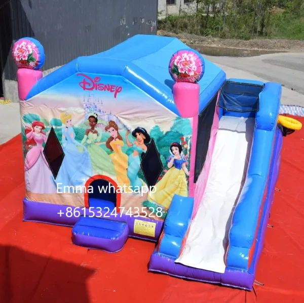 Kids princess house combo slide commercial bouncy castle