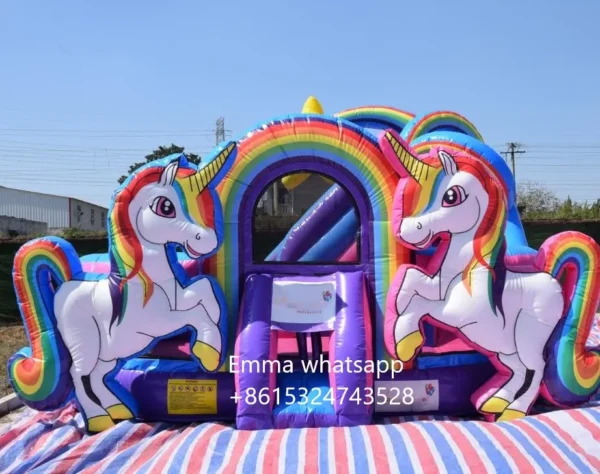 Commercial unicorn bouncy castle kids playground with slide